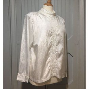 Vintage CottageCore Blouse Pintuck Front High Collar Size 14 USA Lace Pearls